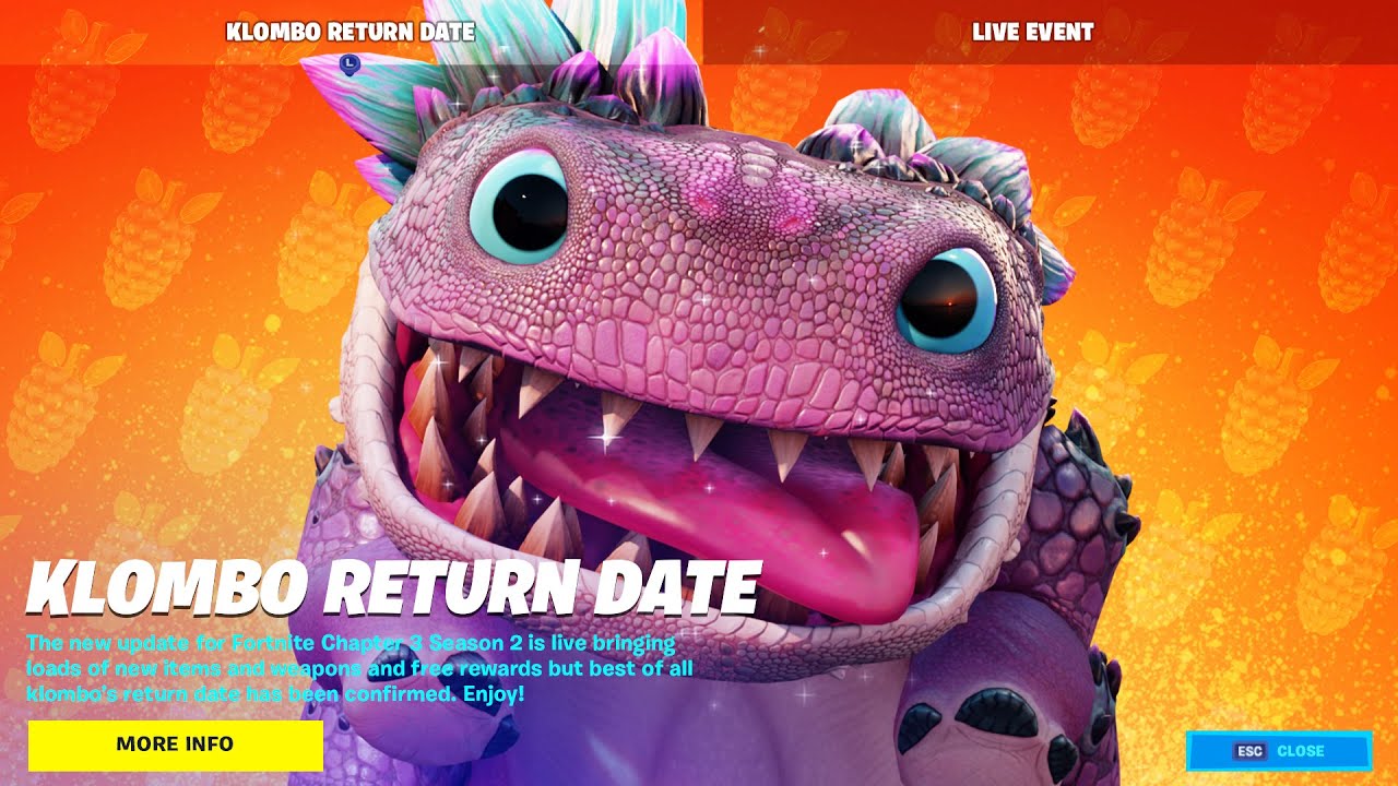 Klombo return date in fortnite