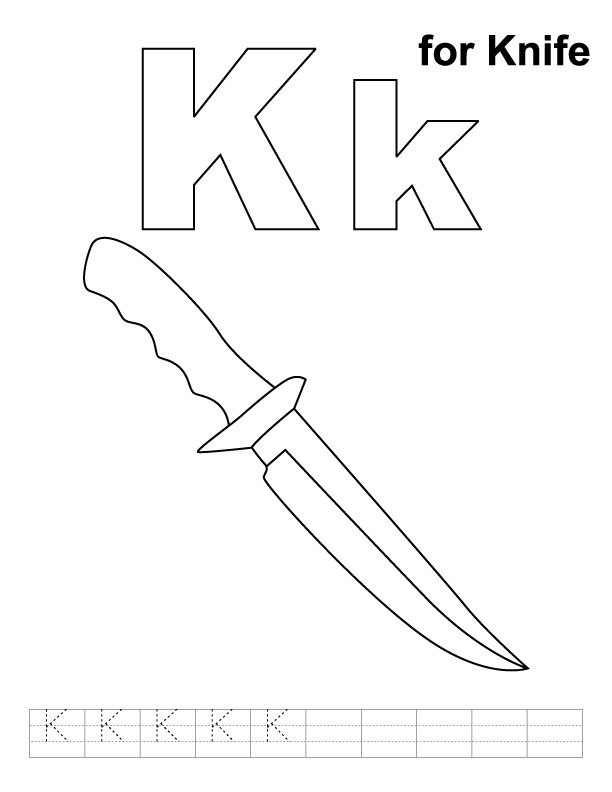 K for knife coloring page with handwriting practice download free k for knife coloring page with handwriting practice for kids best coloring pages