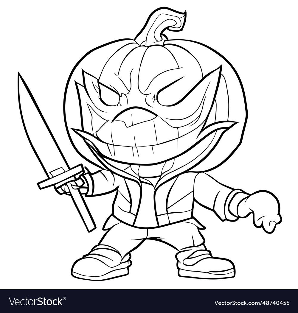 Pumpkin with knife coloring page royalty free vector image