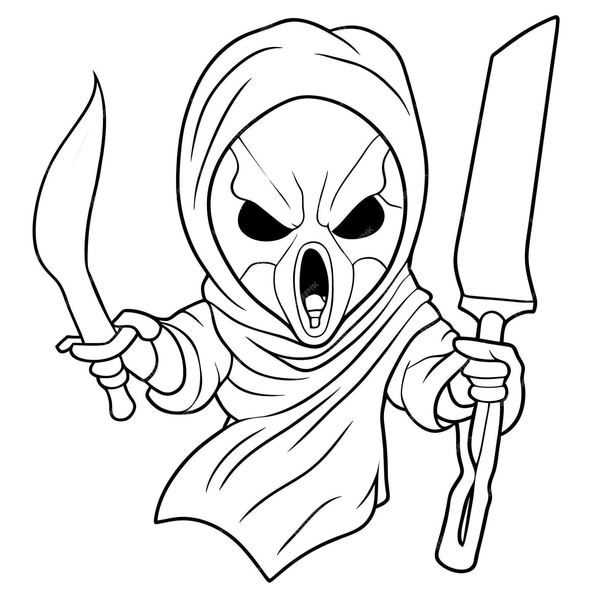 Premium vector ghost with knife coloring page vector