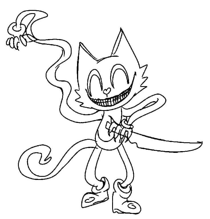 Cartoon cat holding a knife coloring page