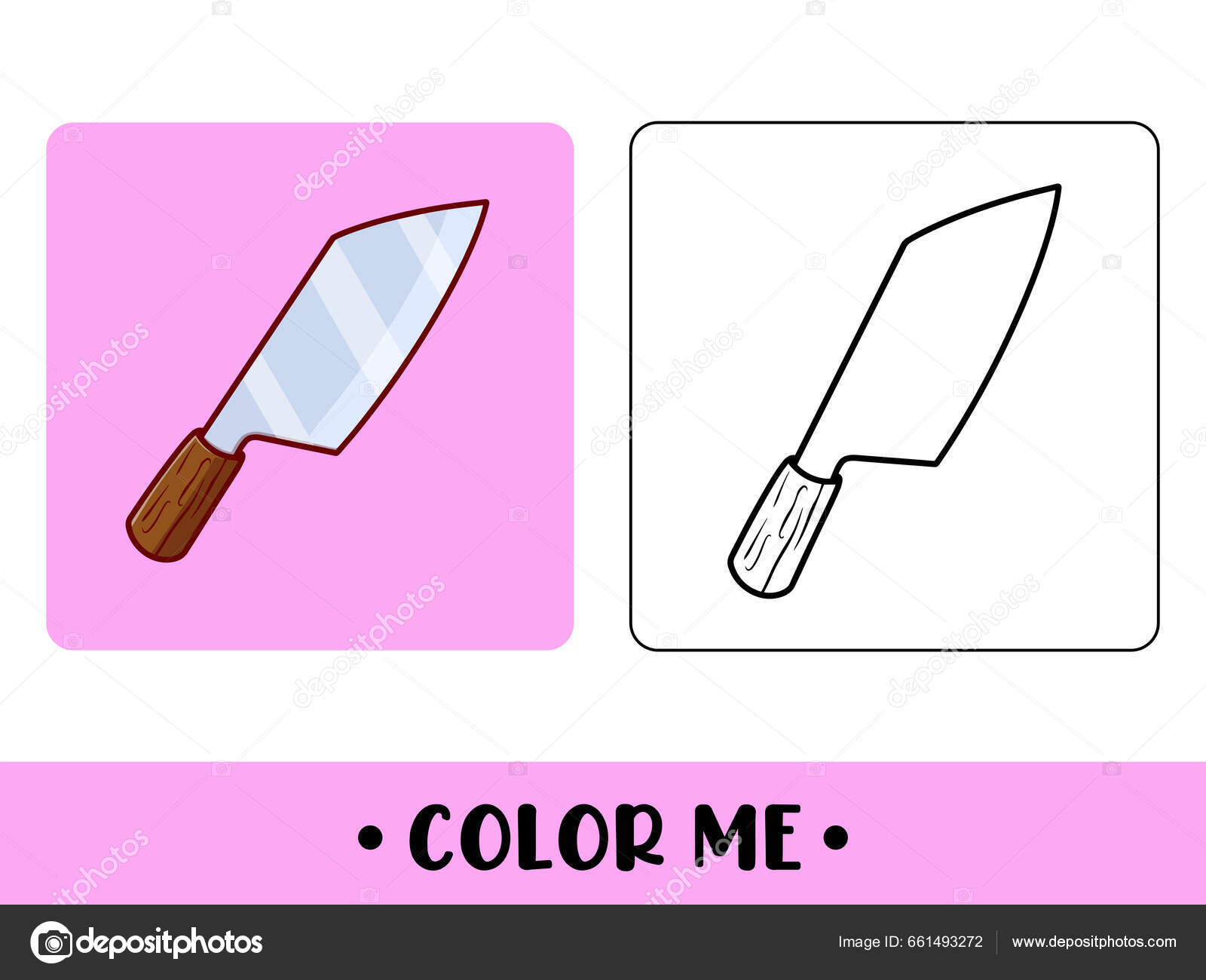 Vector coloring book page kids knife black white illustration stock vector by arinalyusuf