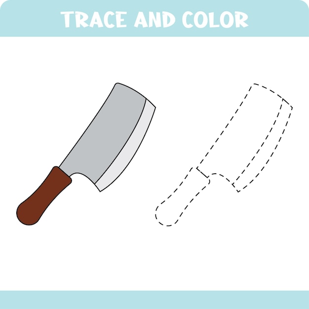 Premium vector trace and color educational worksheet for kids tracing objects activity color pages knife