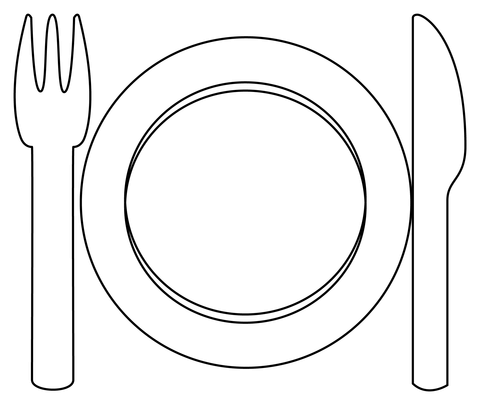 Fork and knife with plate coloring page free printable coloring pages