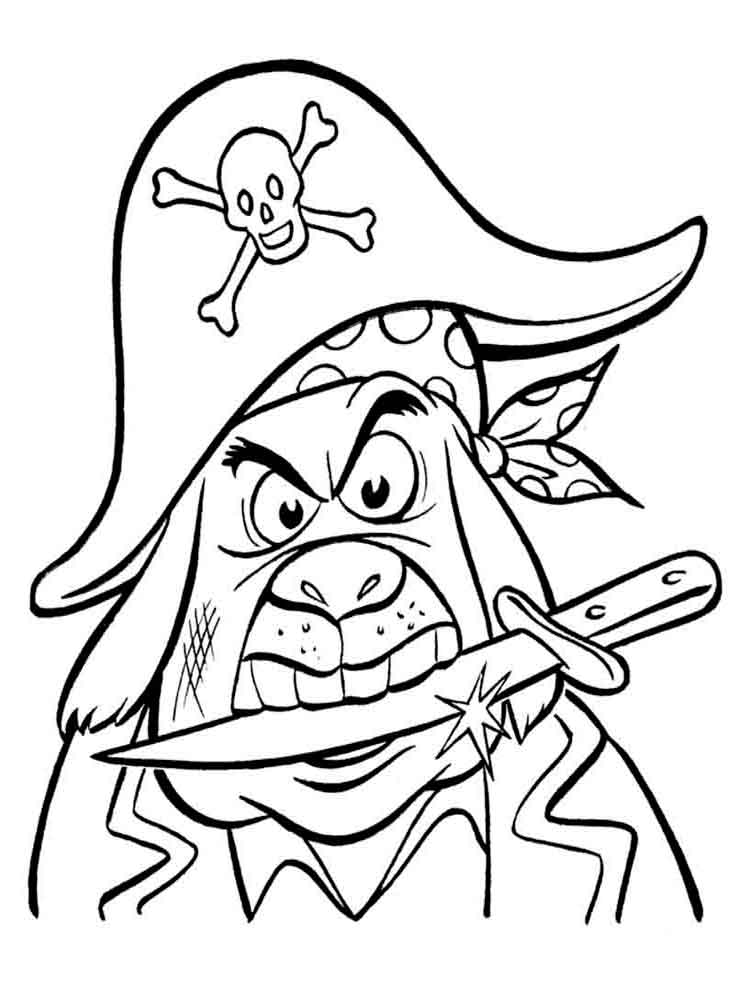 Drawing of a pirate with a knife between his teeth coloring page