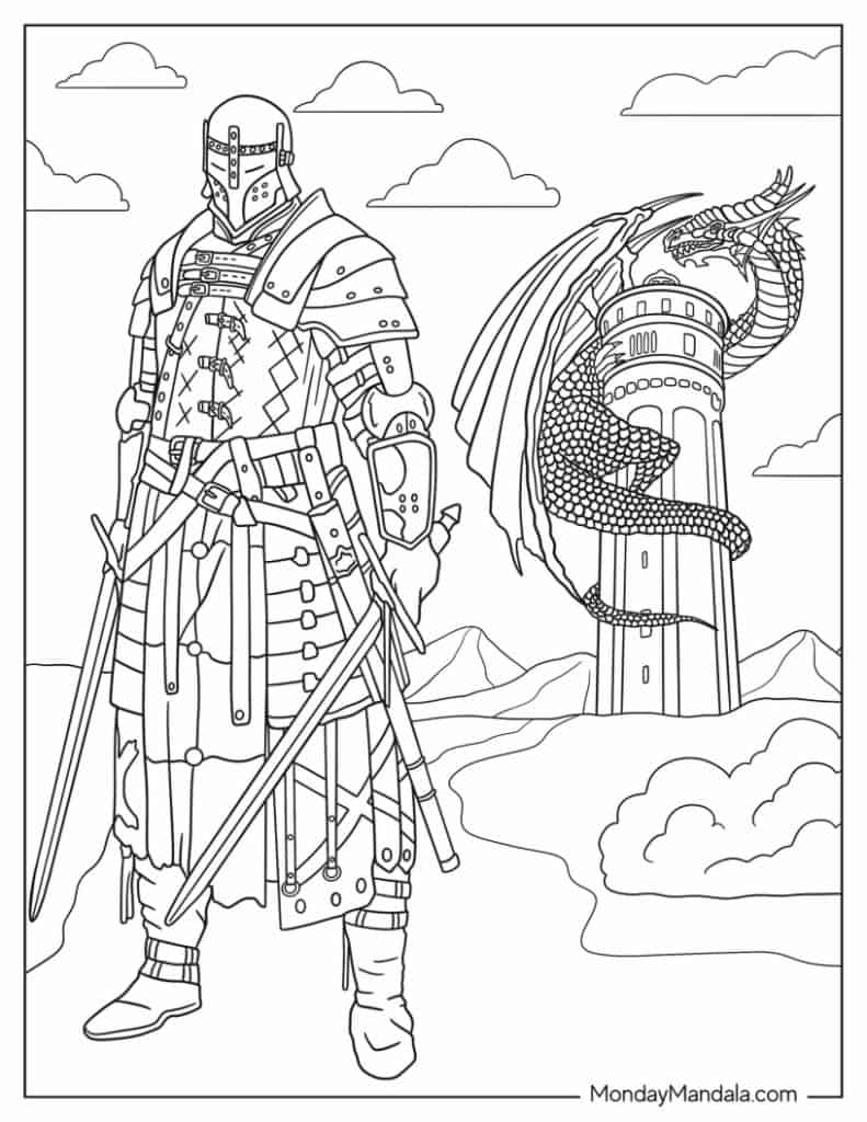 Knight coloring pages free pdf printables