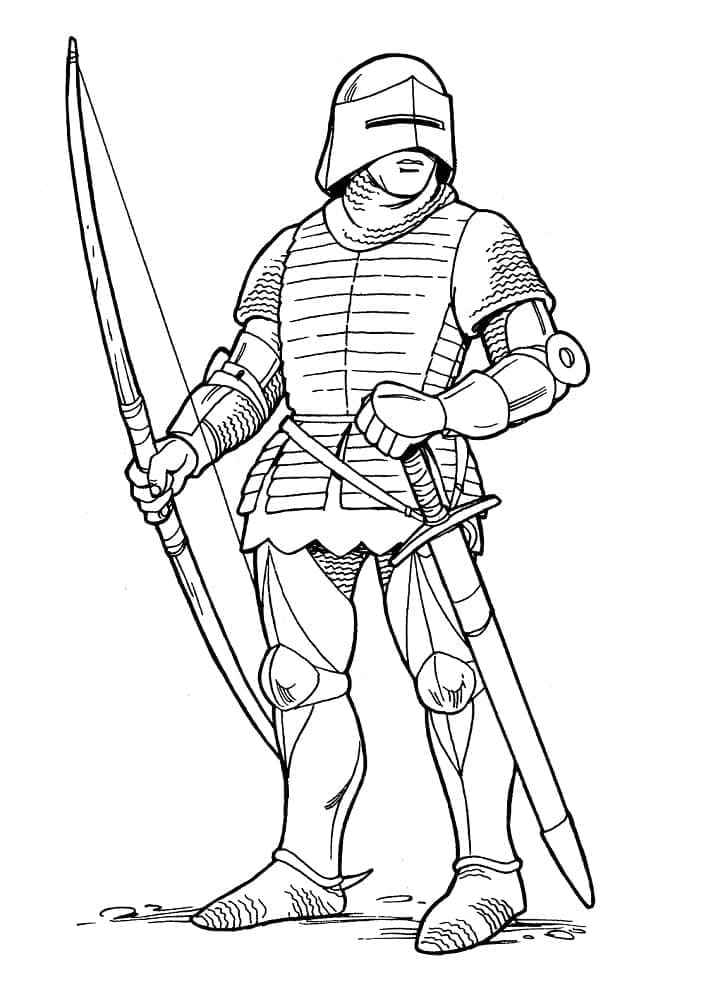 Knight is holding a bow coloring page