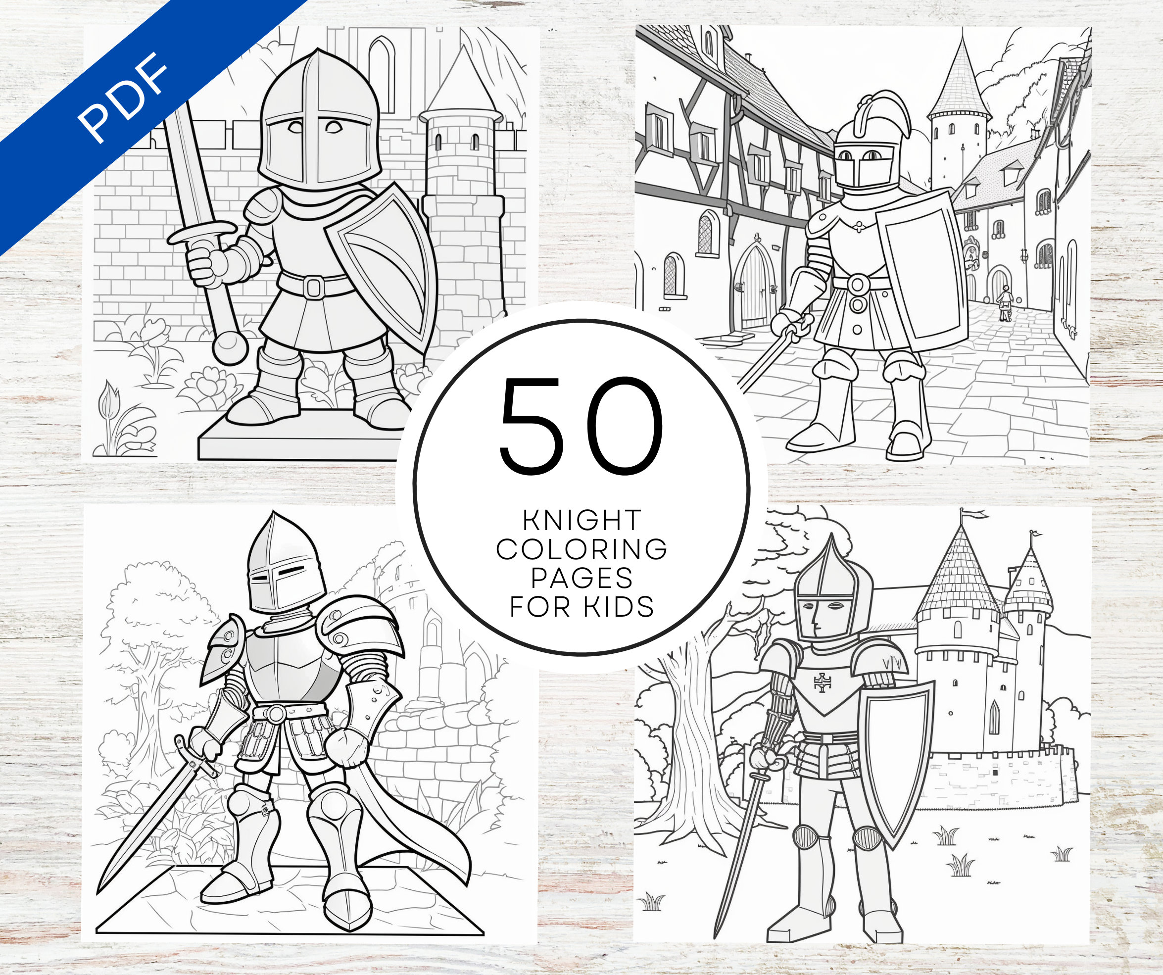 Kdp interior knight coloring pages for kids x printable pdf canva template kids coloring book mercial use allowed