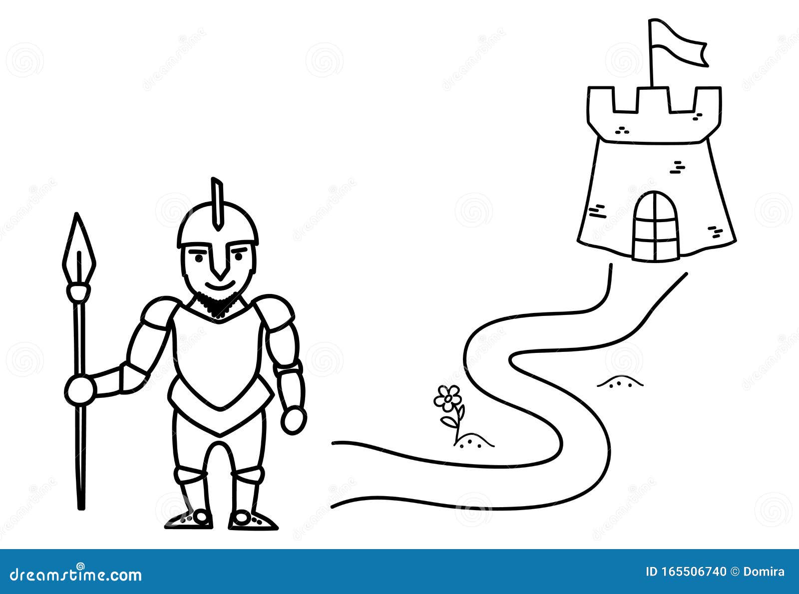 Black coloring pages with maze cartoon knight and castle kids education art game on white background outline vector stock vector