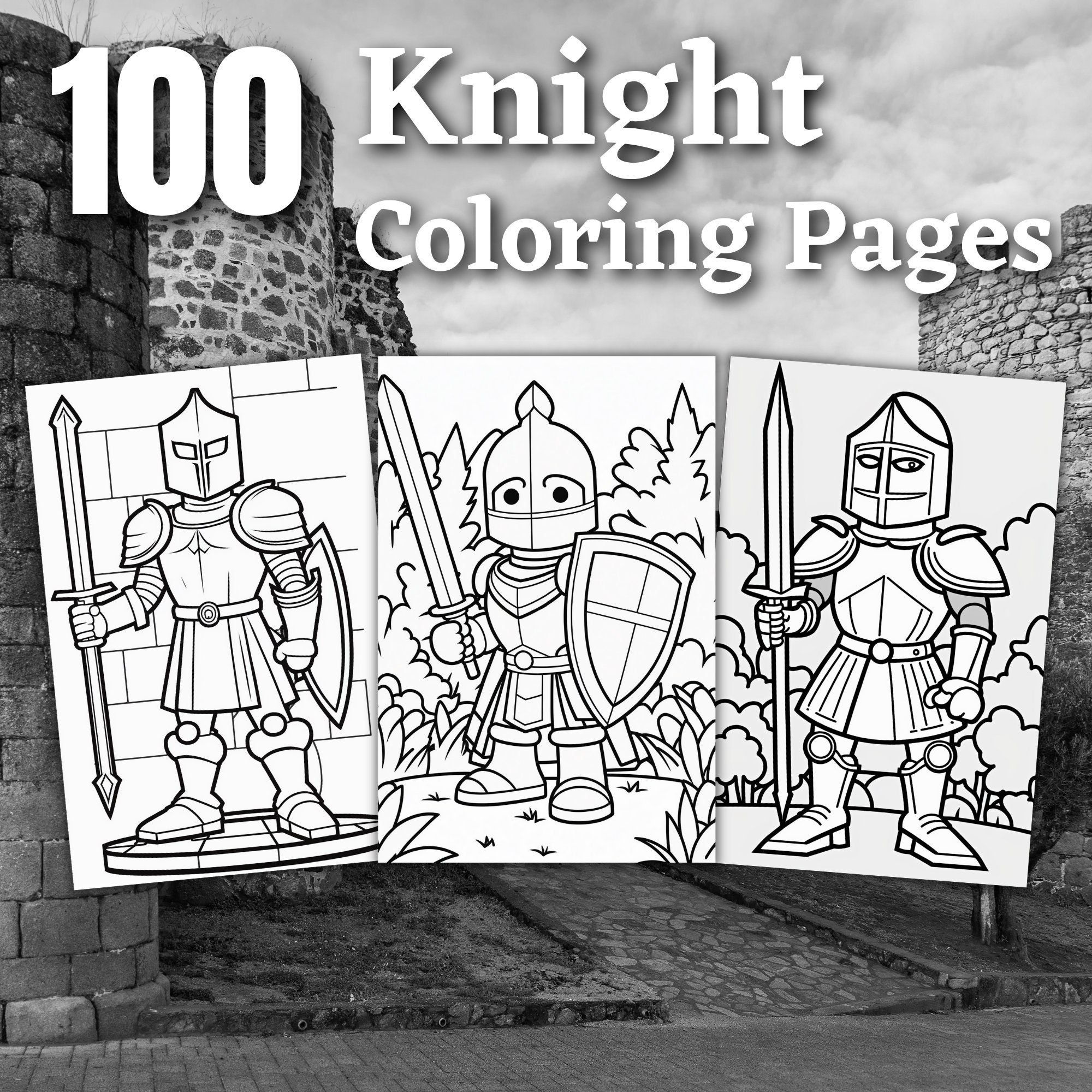 Knight coloring pages printable coloring book middleage coloring pages for kids printable digital coloring digital download