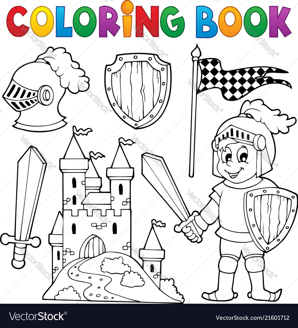 Coloring book knight theme royalty free vector image