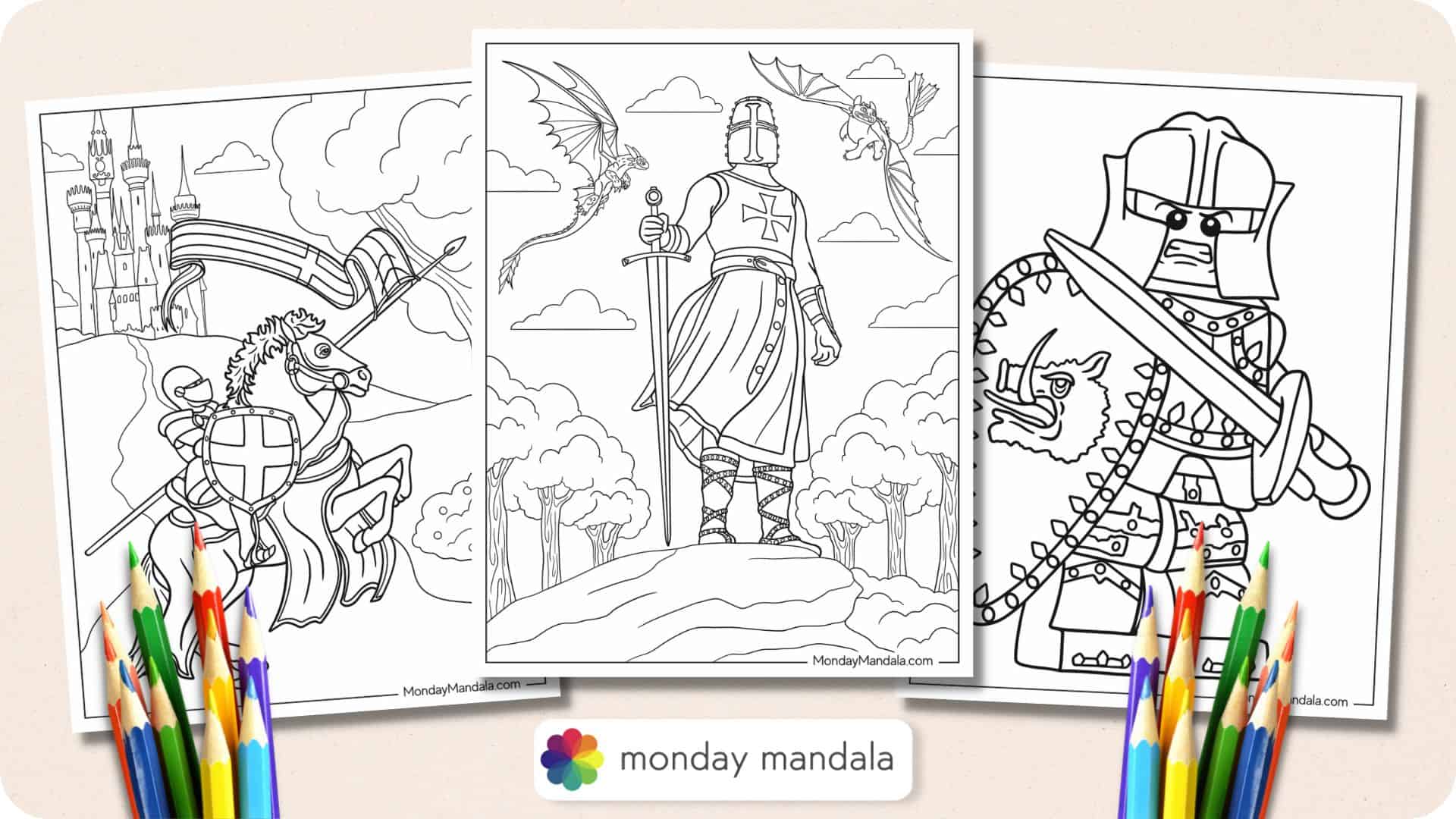 Knight coloring pages free pdf printables