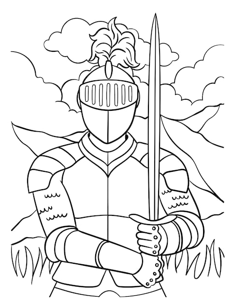 Premium vector knight in armor coloring page for kids