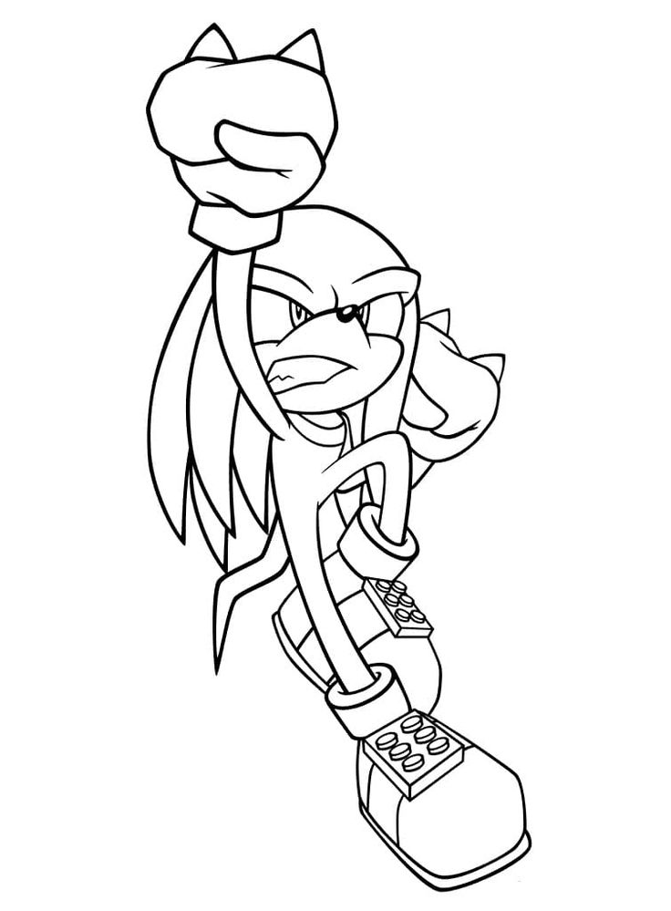 Knuckles the echidna punching coloring page