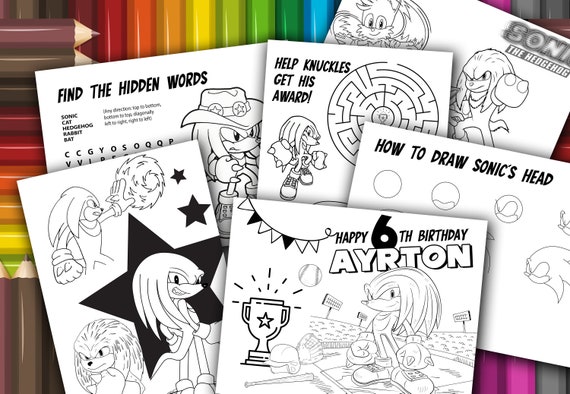 Personalized knuckles coloring pages sheets knuckles birthday activities hedgehog printable sonic party activity