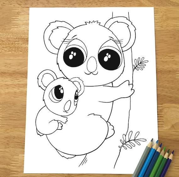 Cute koala bear coloring page downloadable pdf file