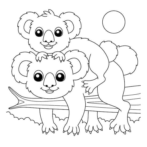 Premium vector koala with a baby coloring page for kids