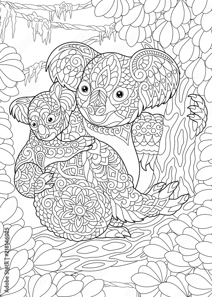 Coloring page coloring book colouring picture with koala bears vector