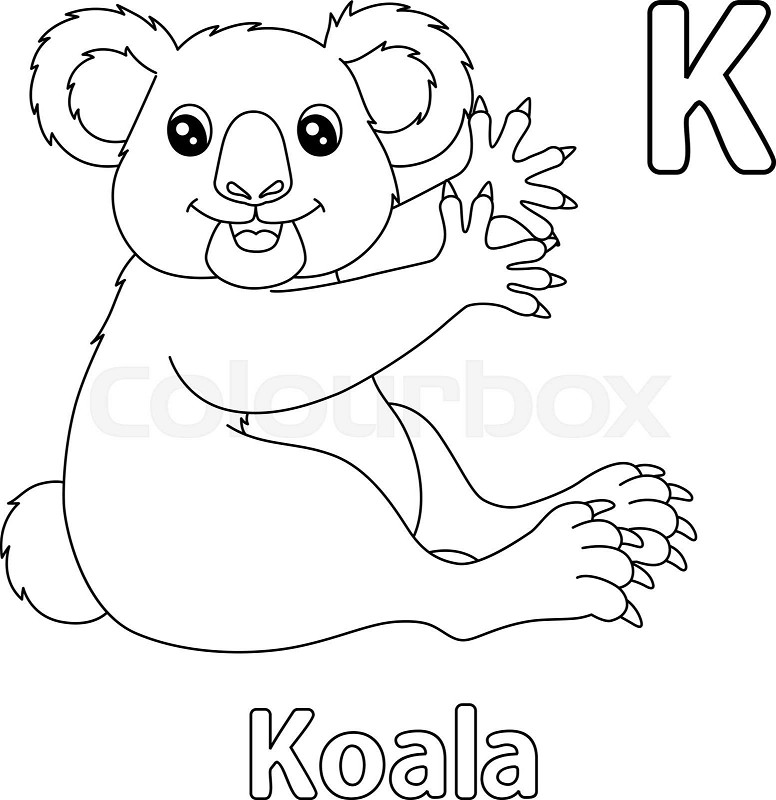 Koala alphabet abc coloring page k stock vector