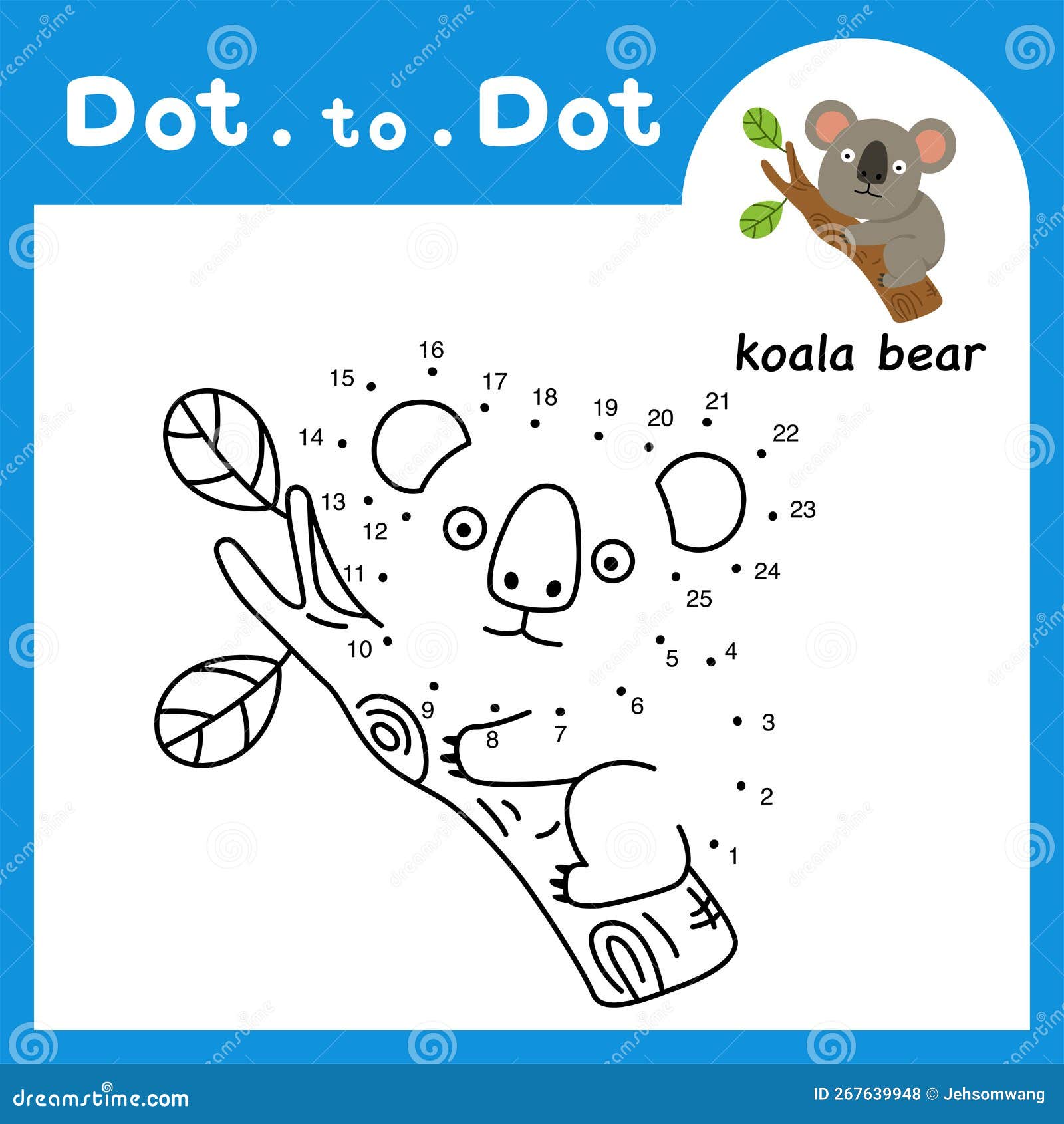 Dot to dot educational game and coloring book of koala bear animal cartoon stock vector