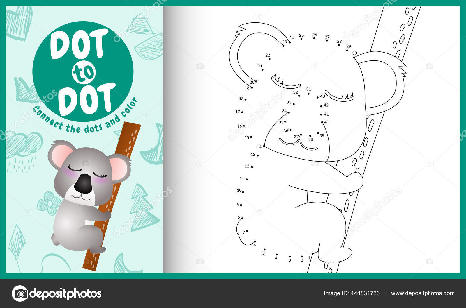 Connect dots kids game coloring page cute koala character illustration stock vector by rikodesign