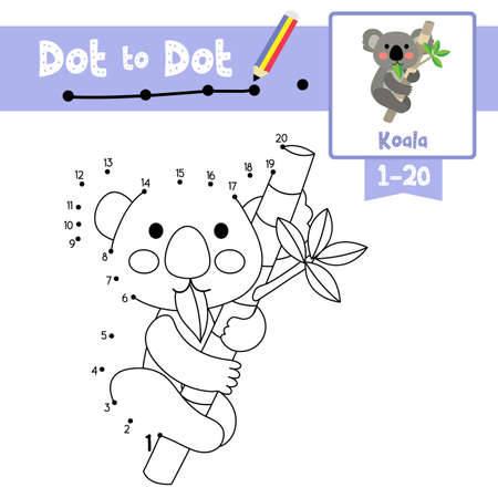 Dot to dot educational game and coloring book of koala bear animals cartoon character for preschool kids activity about learning counting number