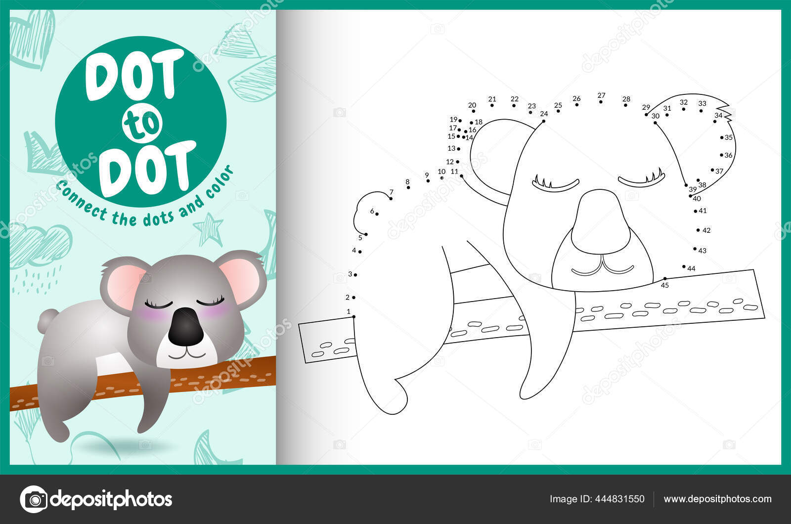 Connect dots kids game coloring page cute koala character illustration stock vector by rikodesign