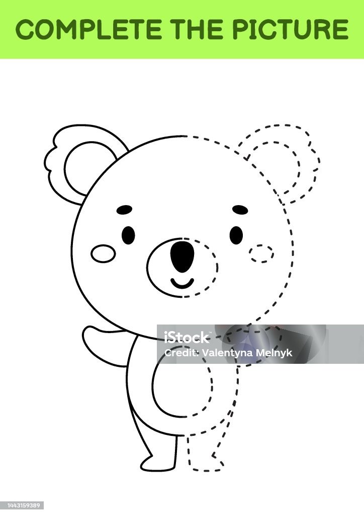 Plete drawn picture of cute koala coloring book dot copy game handwriting practice drawing skills training education developing printable worksheet activity page vector illustration stock illustration