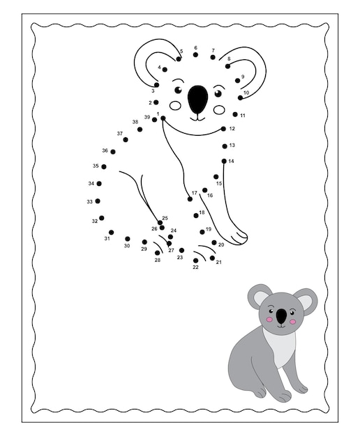 Premium vector connect the dots and draw cute cartoon koala educational game for kids vector illustration