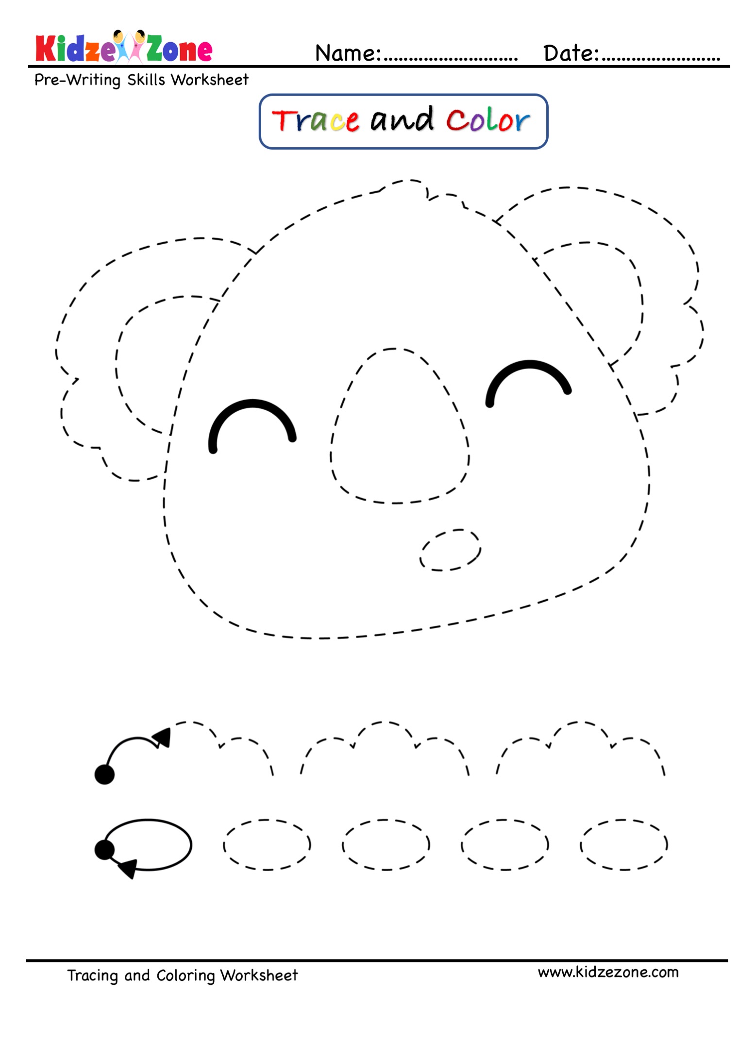 Koala cartoon tracing and coloring worksheet