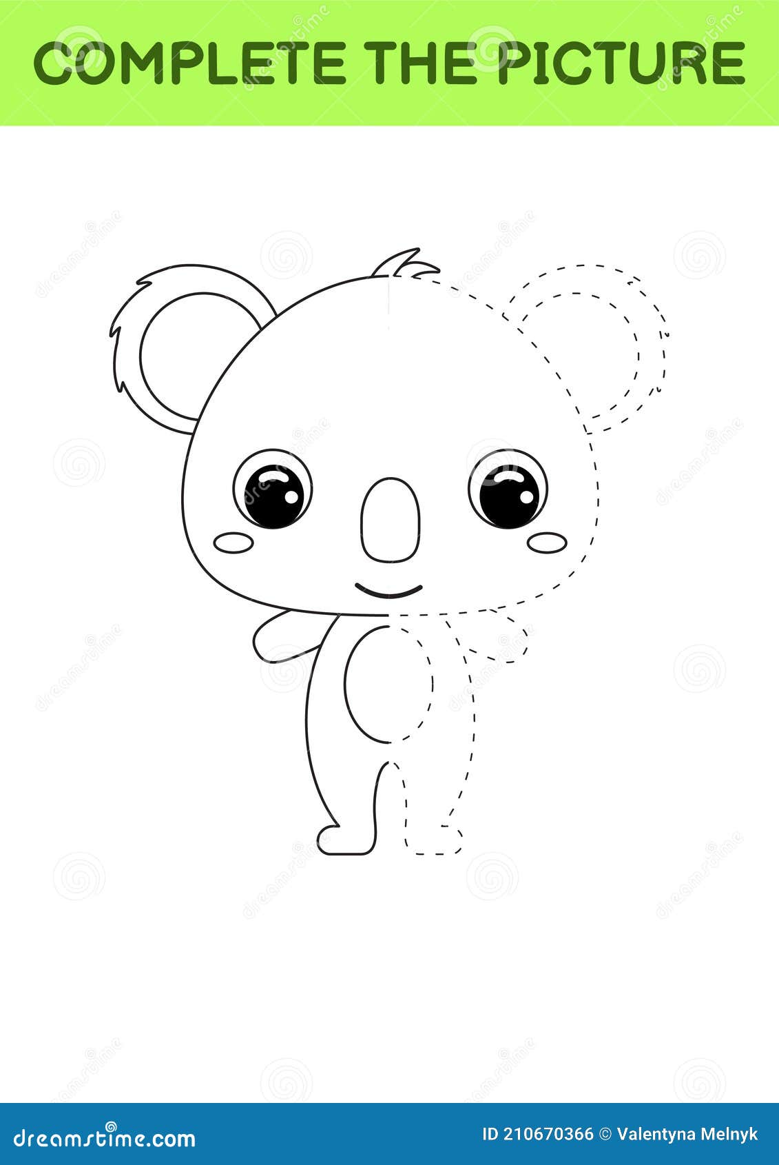 Plete drawn picture of cute koala coloring book dot copy game handwriting practice drawing skills training stock vector