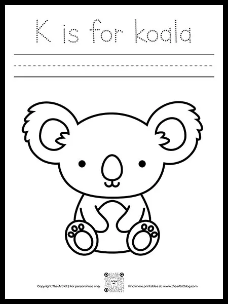 Free letter k is for koala coloring pages â the art kit