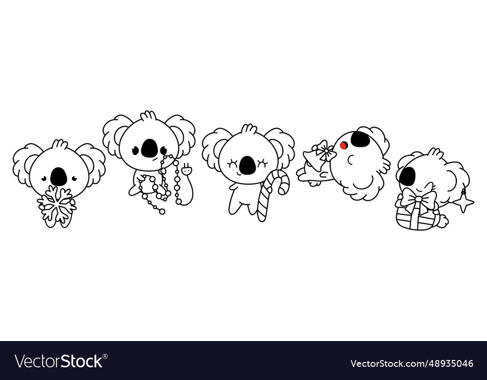 Set of christmas koala bear coloring page vector image