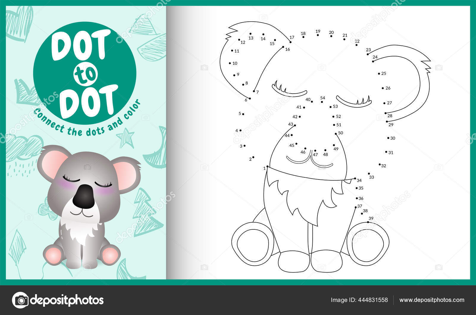 Connect dots kids game coloring page cute koala character illustration stock vector by rikodesign