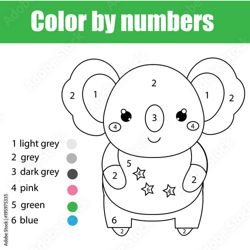 Children educational game coloring page with cute koala color by numbers printable activity vector