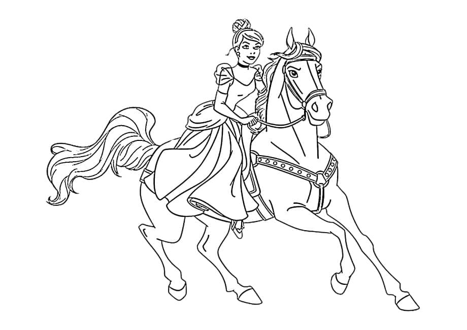 Princess cinderella riding horse coloring page