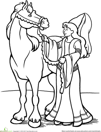 Color the princess and her horse worksheet education horse coloring pages family coloring pages coloring pages