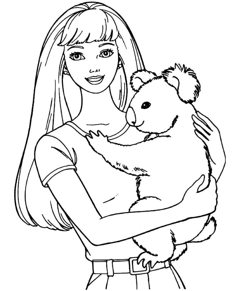 Barbie and koala coloring page