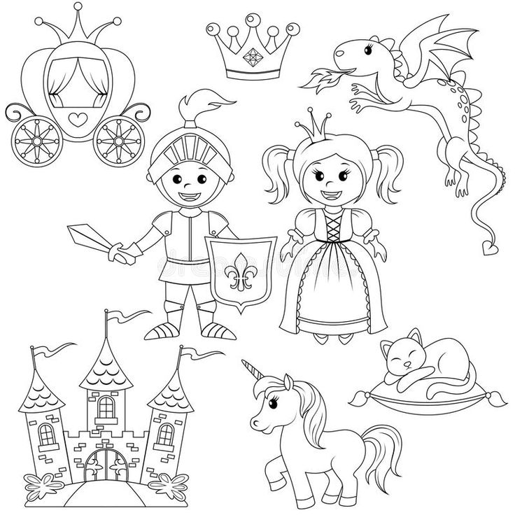 Fairytale princess knight castle carriage unicorn crown dragon cat and butteâ disney princess coloring pages dragon coloring page princess coloring pages