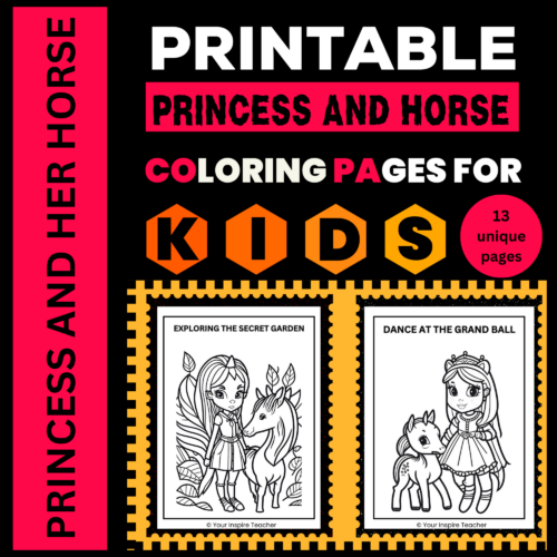 Unique adorable princess and her horse coloring pages