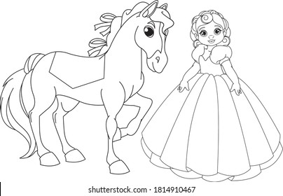 Cute princess horse coloring book page stock vector royalty free