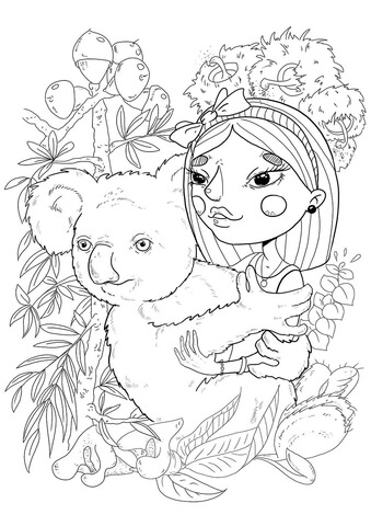 A girl with a koala coloring page free printable coloring pages