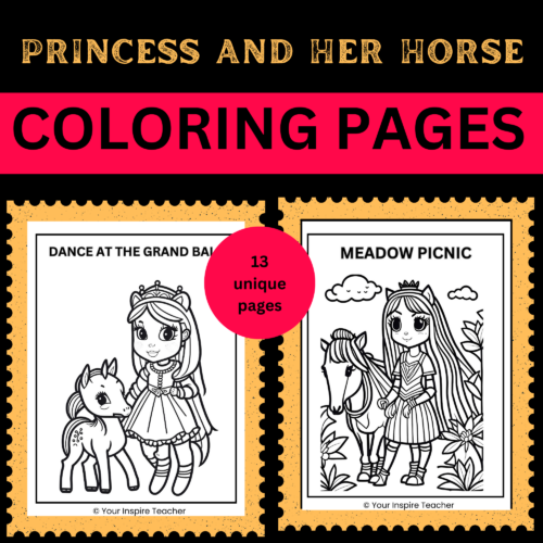 Unique adorable princess and her horse coloring pages