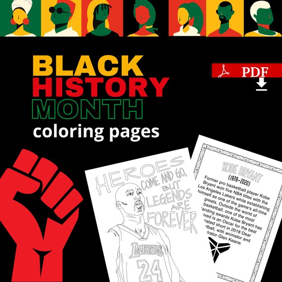 Best value black history month coloring pages digital download kobe bryant historical black african american hero with fun facts