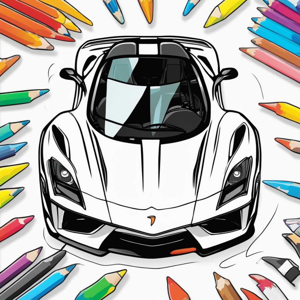 Futuristic race car concept minimalist drawing for coloring book