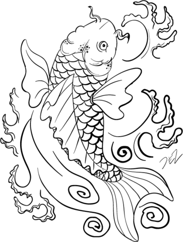 Koi fish art coloring page free printable coloring pages