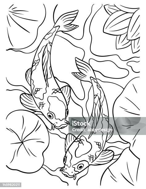 Koi fish coloring page for kids stock illustration