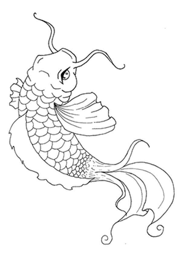 Free printable happy koi fish coloring picture assignment sheets pictures for child