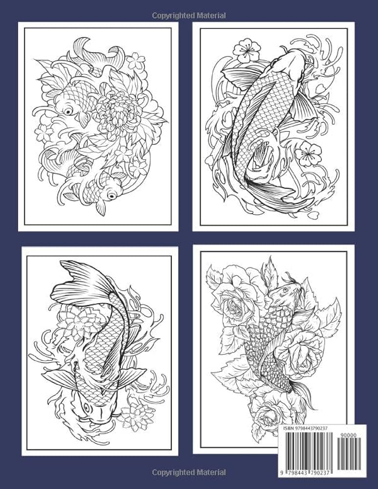 Koi fish coloring book amazing japanese koi fish coloring pages for adults teens coloring book for relaxation and stress relief japanese art lovers publisher carla books