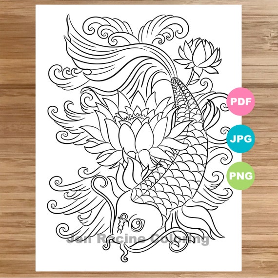 Koi coloring page animal art fish magical animal coloring book printable coloring pages for adults coloring pages for kids